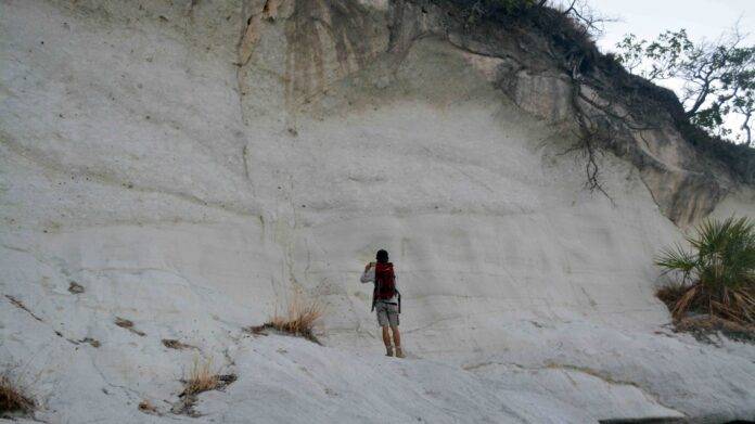 Tebing putih setinggi 10 meter membentang sapanjang Pantai Kota Jogo.