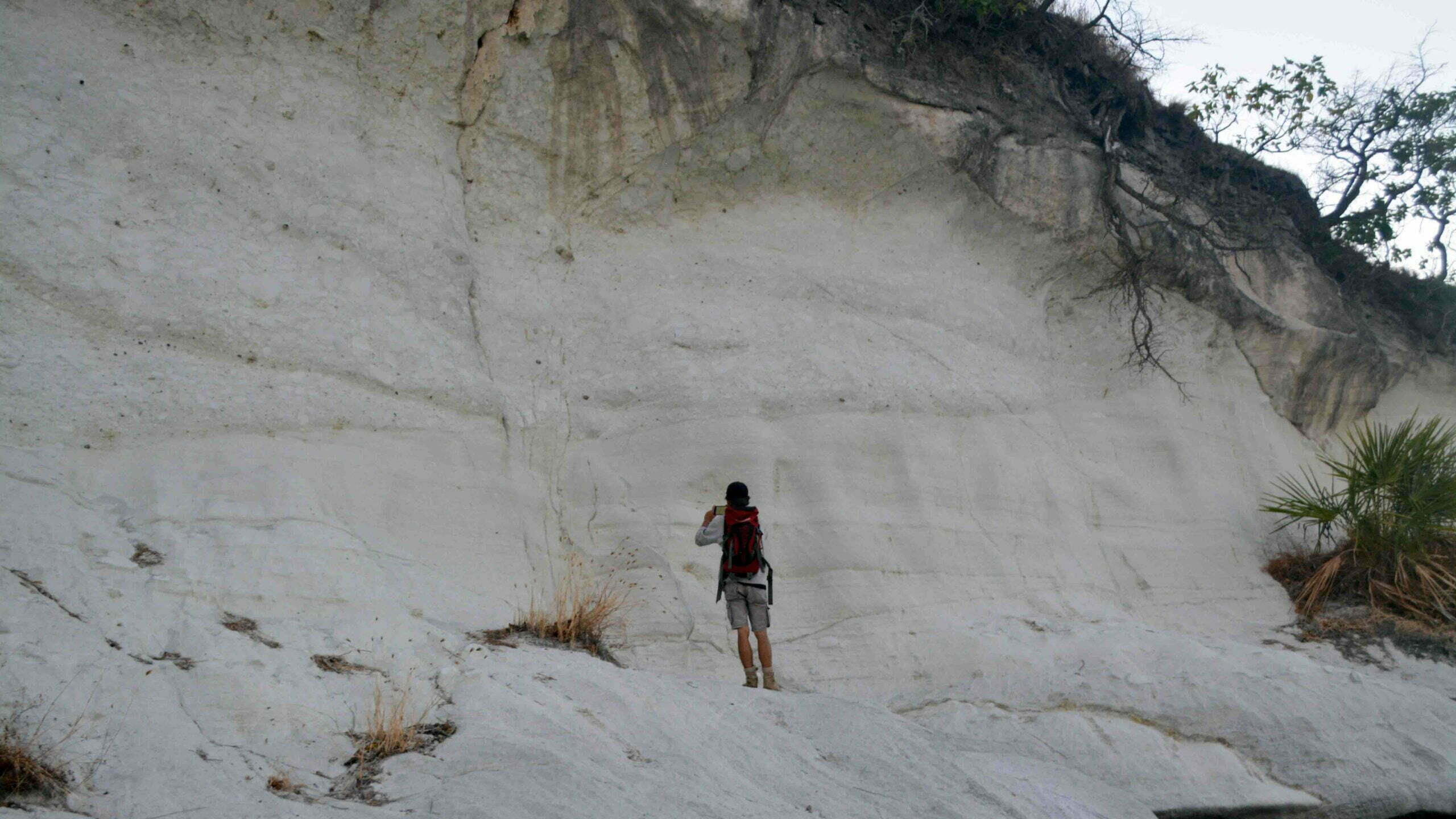 Tebing putih setinggi 10 meter membentang sapanjang Pantai Kota Jogo.